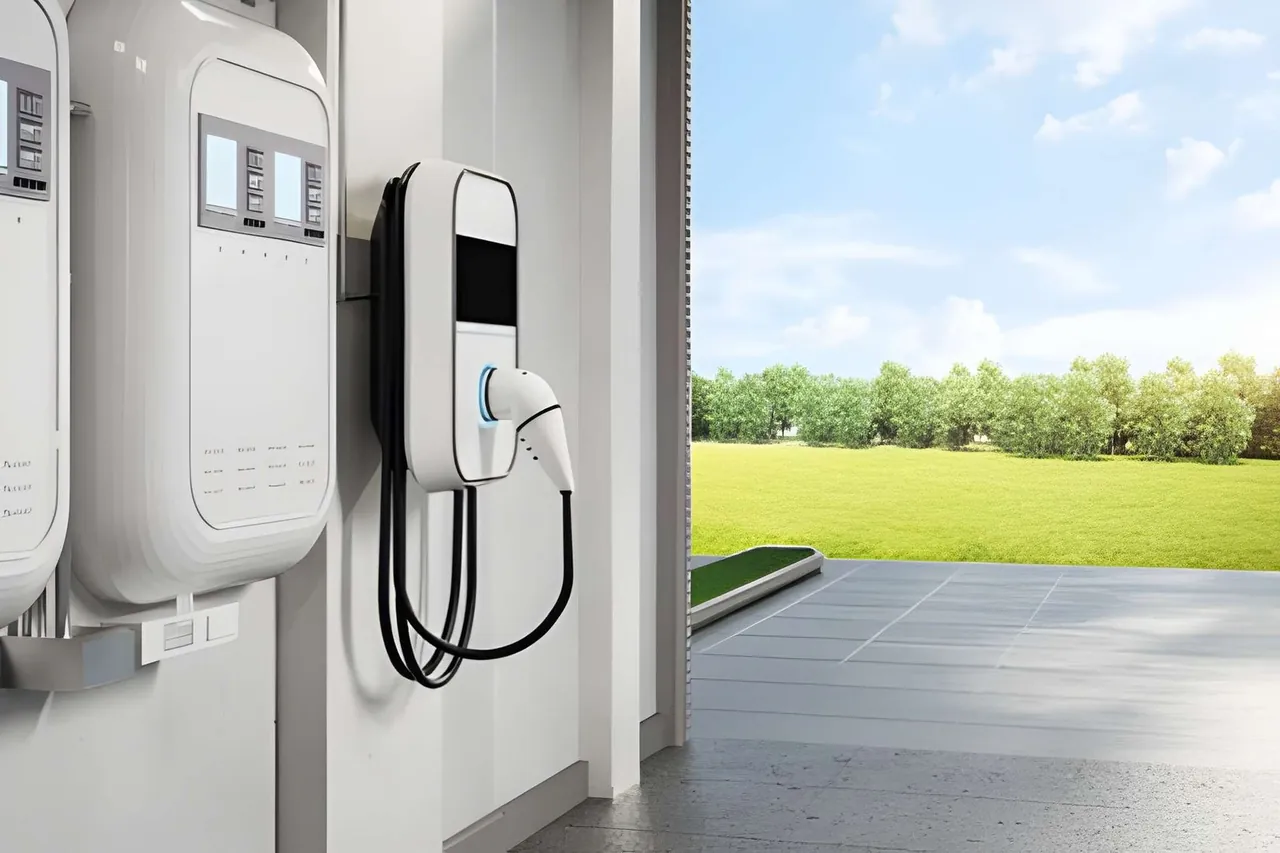 EV charging cable connected to a vehicle charging port