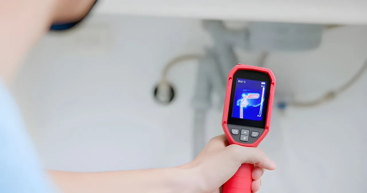 Thermal imaging camera detecting concealed water leak